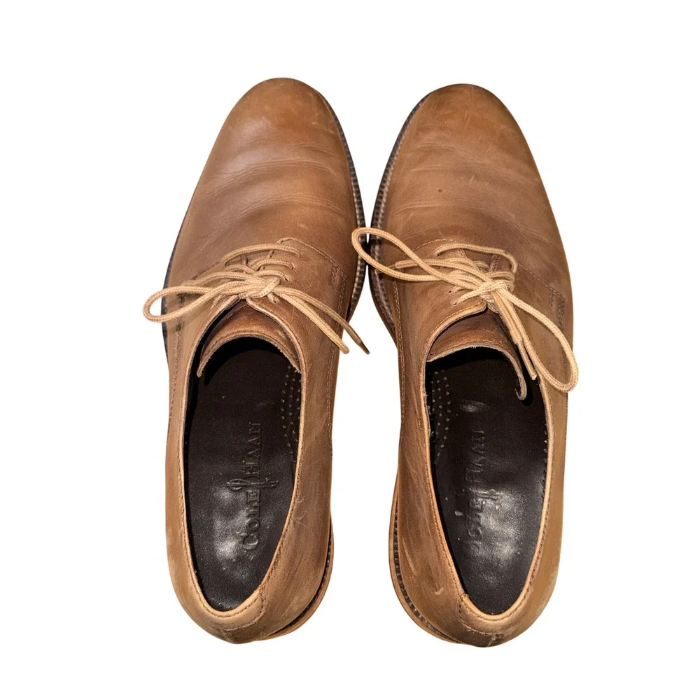Cole Haan Derby Shoes Mens 8.5 Pre-Owned Dress Shoes Tan Leather Lace Up C11434